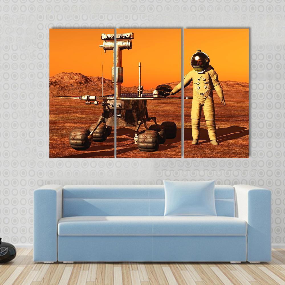 Astronaut & Mars Rover Canvas Wall Art-3 Horizontal-Gallery Wrap-37" x 24"-Tiaracle