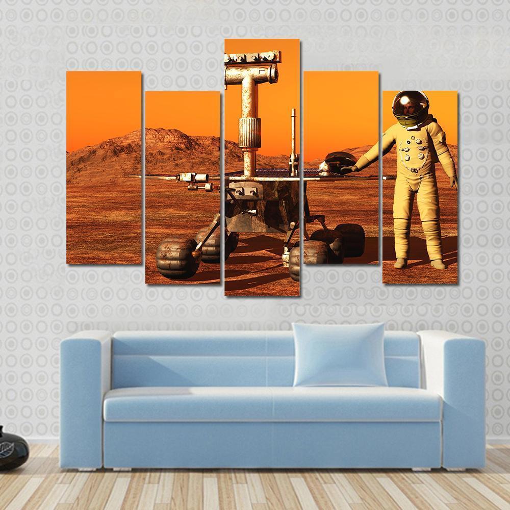 Astronaut & Mars Rover Canvas Wall Art-5 Pop-Gallery Wrap-47" x 32"-Tiaracle