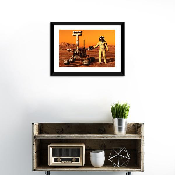 Astronaut & Mars Rover Canvas Wall Art-1 Piece-Framed Print-20" x 16"-Tiaracle