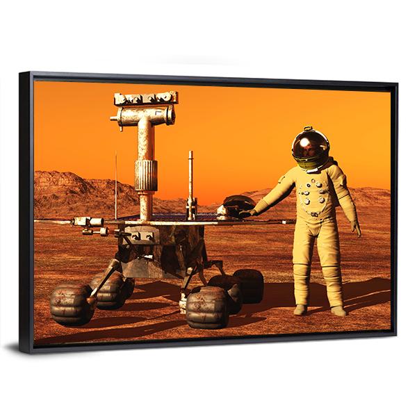 Astronaut & Mars Rover Canvas Wall Art-3 Horizontal-Gallery Wrap-25" x 16"-Tiaracle