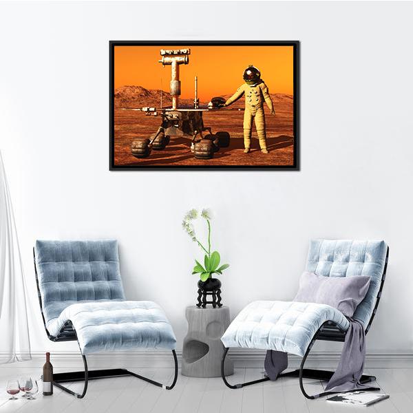 Astronaut & Mars Rover Canvas Wall Art-3 Horizontal-Gallery Wrap-25" x 16"-Tiaracle