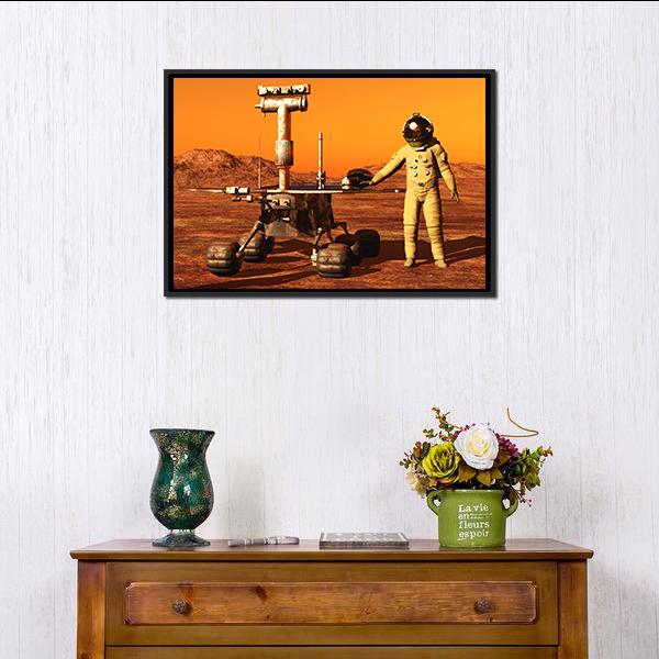 Astronaut & Mars Rover Canvas Wall Art-1 Piece-Floating Frame-24" x 16"-Tiaracle