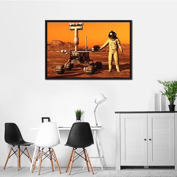 Astronaut & Mars Rover Canvas Wall Art-3 Horizontal-Gallery Wrap-25" x 16"-Tiaracle