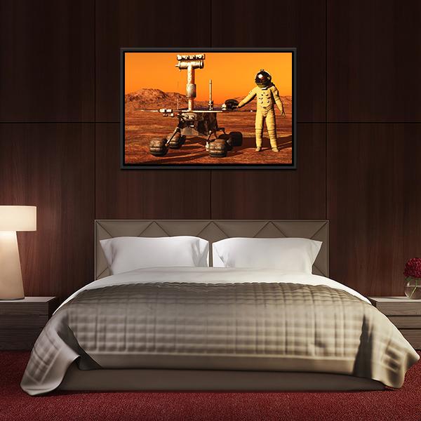 Astronaut & Mars Rover Canvas Wall Art-3 Horizontal-Gallery Wrap-25" x 16"-Tiaracle