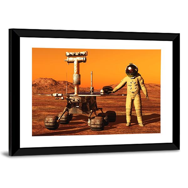 Astronaut & Mars Rover Canvas Wall Art-3 Horizontal-Gallery Wrap-25" x 16"-Tiaracle