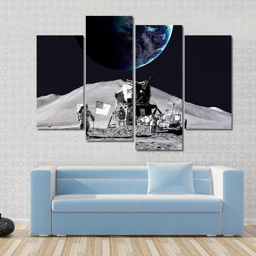 Astronaut On The Moon Canvas Wall Art-4 Pop-Gallery Wrap-50" x 32"-Tiaracle