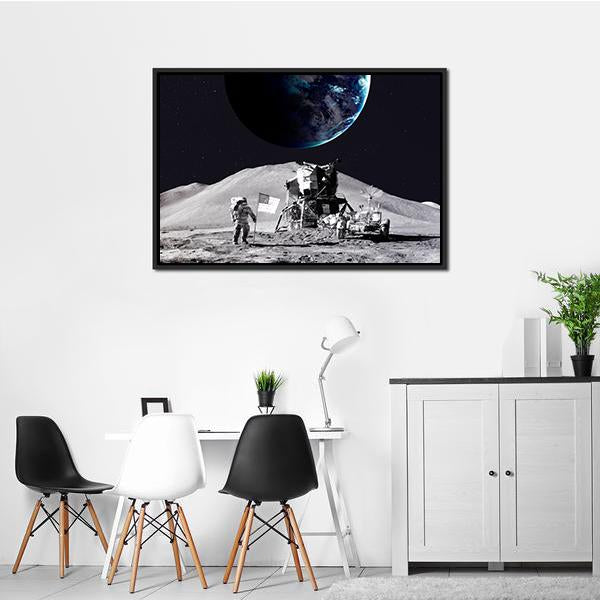 Astronaut On The Moon Canvas Wall Art-3 Horizontal-Gallery Wrap-25" x 16"-Tiaracle