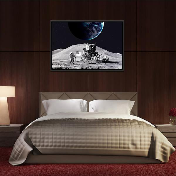 Astronaut On The Moon Canvas Wall Art-3 Horizontal-Gallery Wrap-25" x 16"-Tiaracle