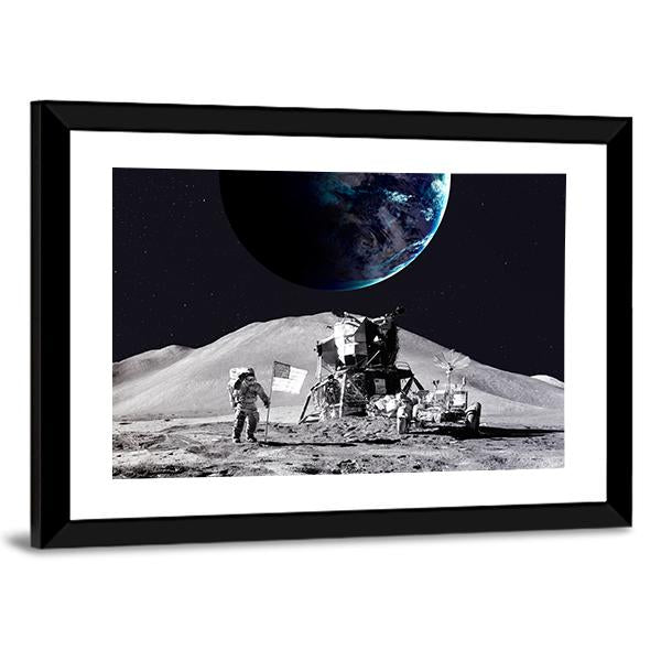 Astronaut On The Moon Canvas Wall Art-3 Horizontal-Gallery Wrap-25" x 16"-Tiaracle