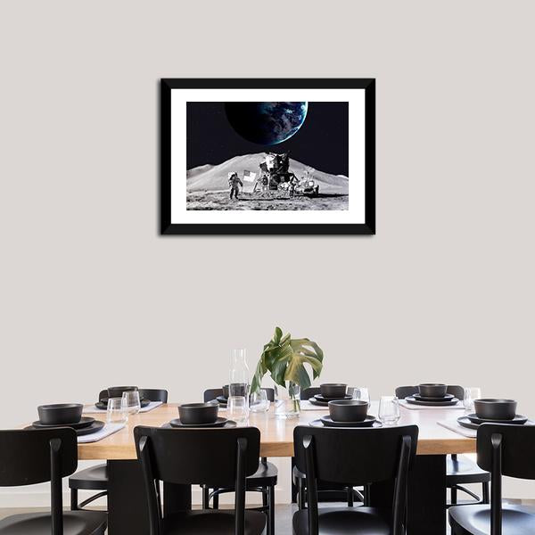 Astronaut On The Moon Canvas Wall Art-3 Horizontal-Gallery Wrap-25" x 16"-Tiaracle