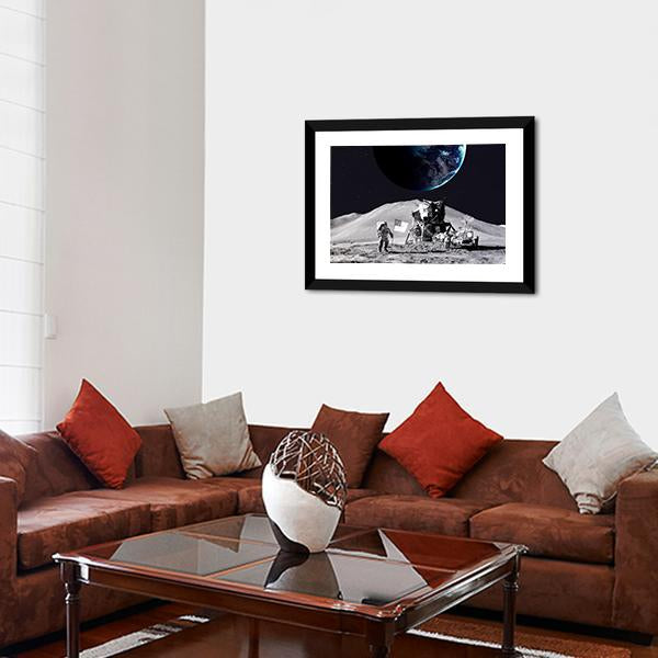 Astronaut On The Moon Canvas Wall Art-3 Horizontal-Gallery Wrap-25" x 16"-Tiaracle