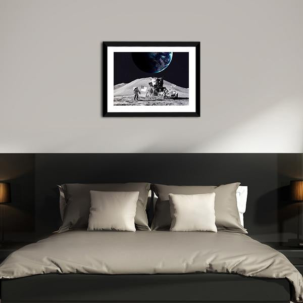 Astronaut On The Moon Canvas Wall Art-3 Horizontal-Gallery Wrap-25" x 16"-Tiaracle