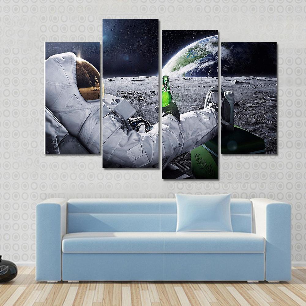 Astronaut Sitting On The Moon Canvas Wall Art-4 Pop-Gallery Wrap-50" x 32"-Tiaracle