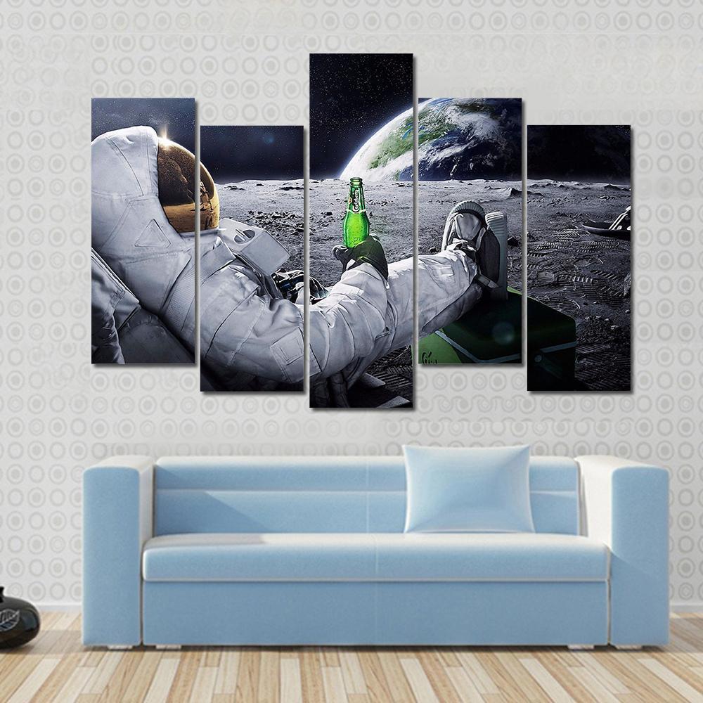 Astronaut Sitting On The Moon Canvas Wall Art-5 Pop-Gallery Wrap-47" x 32"-Tiaracle