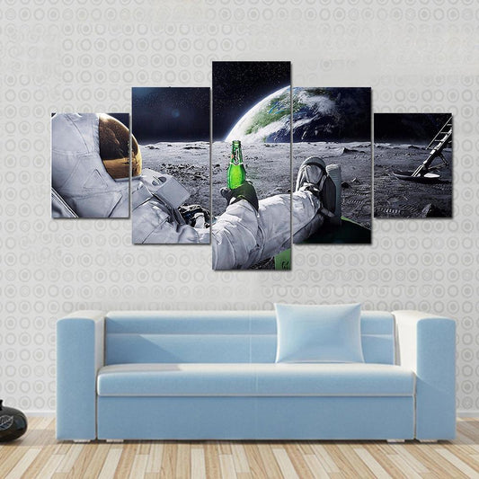 Astronaut Sitting On The Moon Canvas Wall Art-5 Star-Gallery Wrap-62" x 32"-Tiaracle