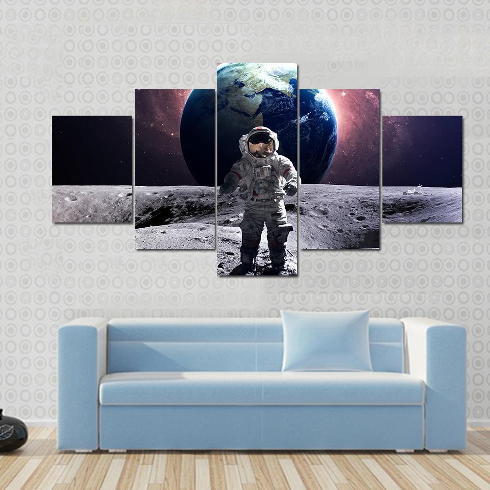 Astronaut Spacewalk Canvas Wall Art-5 Star-Gallery Wrap-62" x 32"-Tiaracle