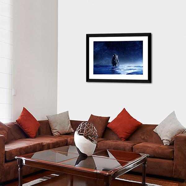 Astronaut Standing In Water Canvas Wall Art-3 Horizontal-Gallery Wrap-25" x 16"-Tiaracle