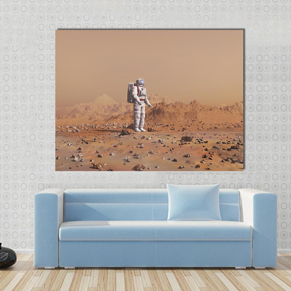 Astronaut Walking On Mars Canvas Wall Art-1 Piece-Gallery Wrap-48" x 32"-Tiaracle