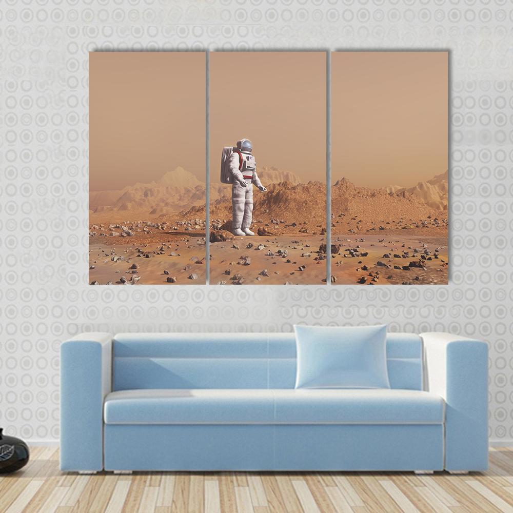 Astronaut Walking On Mars Canvas Wall Art-3 Horizontal-Gallery Wrap-37" x 24"-Tiaracle