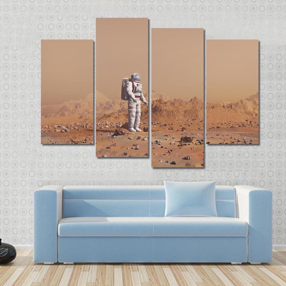 Astronaut Walking On Mars Canvas Wall Art-4 Pop-Gallery Wrap-50" x 32"-Tiaracle