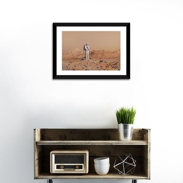 Astronaut Walking On Mars Canvas Wall Art-1 Piece-Framed Print-20" x 16"-Tiaracle