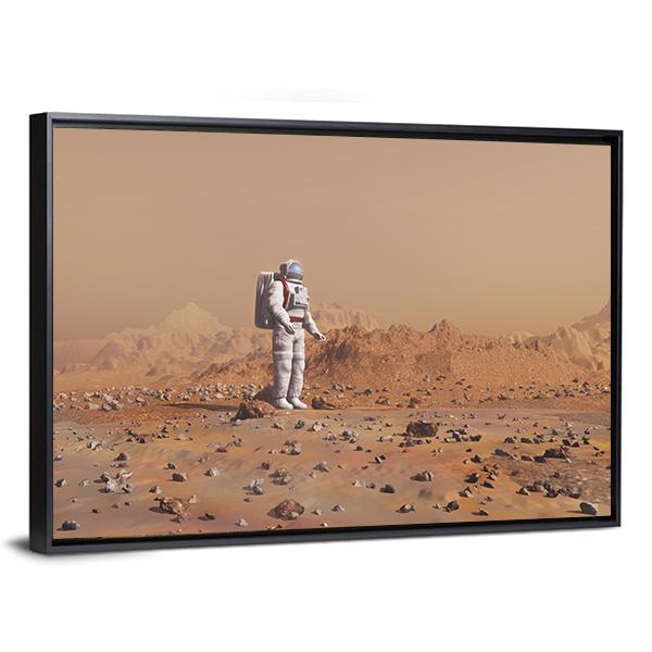 Astronaut Walking On Mars Canvas Wall Art-3 Horizontal-Gallery Wrap-25" x 16"-Tiaracle