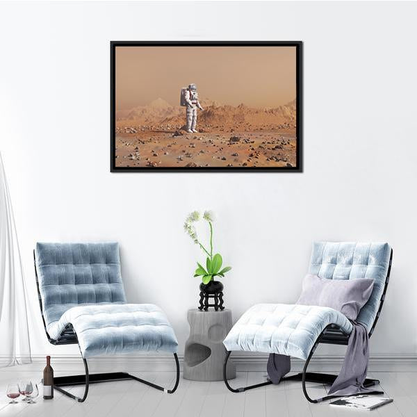 Astronaut Walking On Mars Canvas Wall Art-3 Horizontal-Gallery Wrap-25" x 16"-Tiaracle