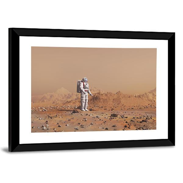 Astronaut Walking On Mars Canvas Wall Art-3 Horizontal-Gallery Wrap-25" x 16"-Tiaracle