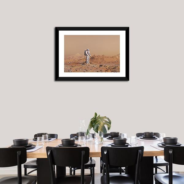 Astronaut Walking On Mars Canvas Wall Art-3 Horizontal-Gallery Wrap-25" x 16"-Tiaracle