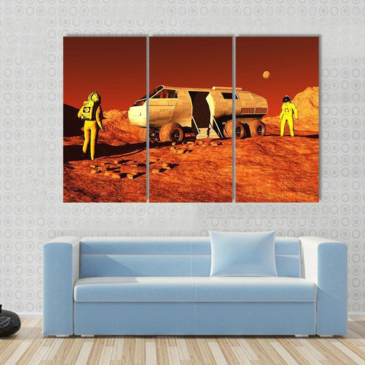 Astronauts & Mars Rover Canvas Wall Art-3 Horizontal-Gallery Wrap-37" x 24"-Tiaracle