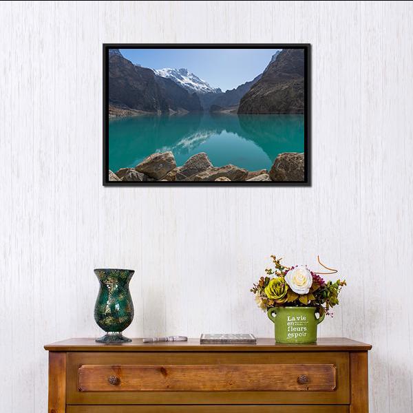 Attabad Lake In Gilgit Pakistan Canvas Wall Art-1 Piece-Floating Frame-24" x 16"-Tiaracle