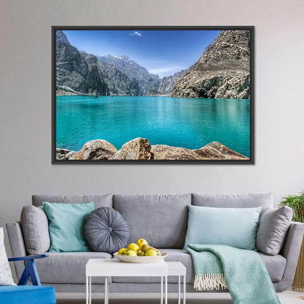 Attabad Lake In Pakistan Canvas Wall Art-1 Piece-Floating Frame-24" x 16"-Tiaracle