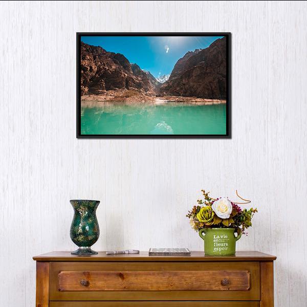 Attabad Lake Pakistan Canvas Wall Art-1 Piece-Floating Frame-24" x 16"-Tiaracle