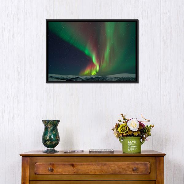 Aurora Borealis & Meteors Canvas Wall Art-1 Piece-Floating Frame-24" x 16"-Tiaracle