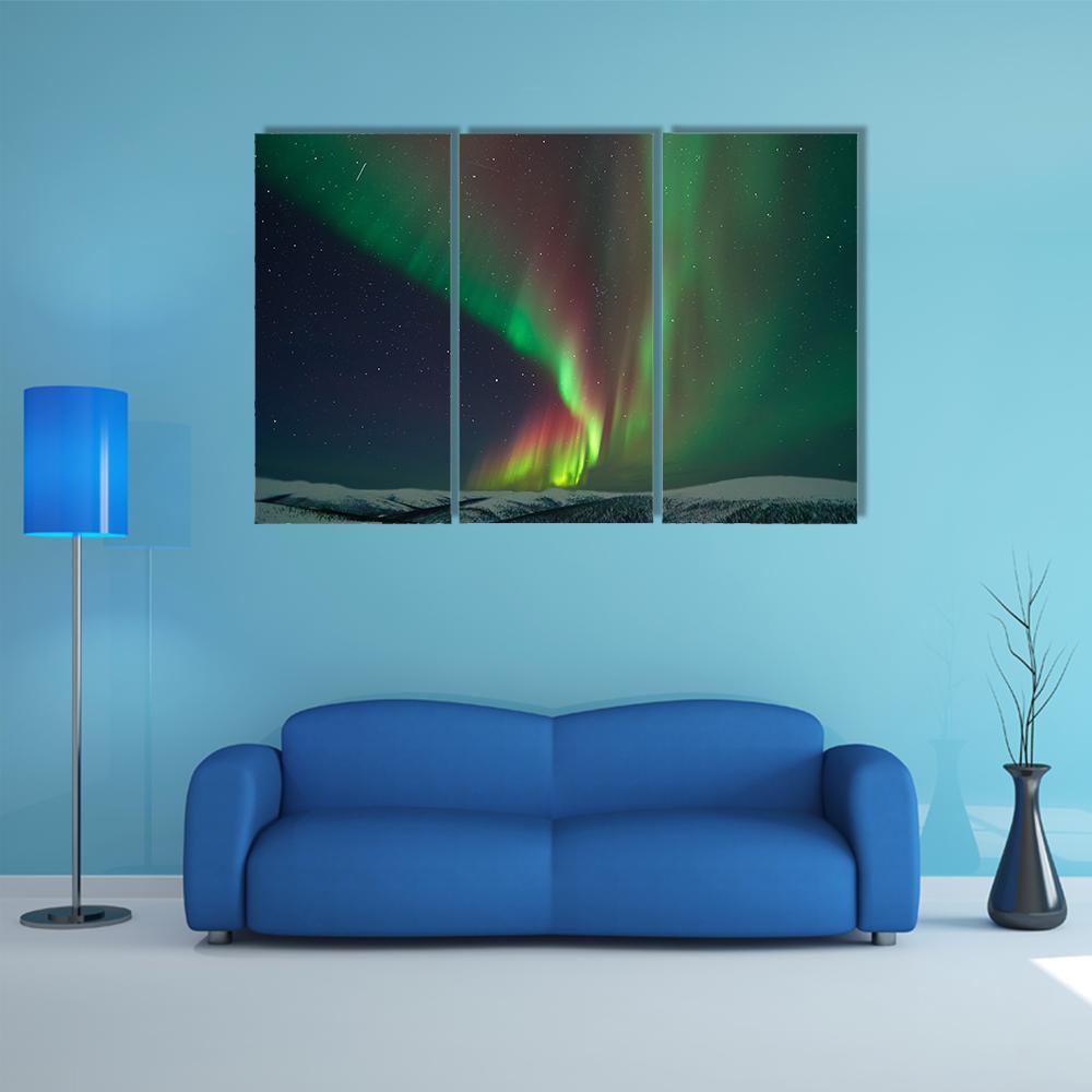 Aurora Borealis & Meteors Canvas Wall Art-3 Horizontal-Gallery Wrap-37" x 24"-Tiaracle