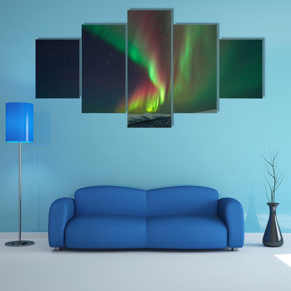 Aurora Borealis & Meteors Canvas Wall Art-5 Star-Gallery Wrap-62" x 32"-Tiaracle