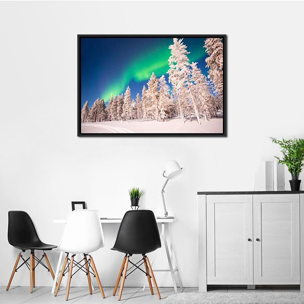 Aurora Borealis In Lapland Finland Canvas Wall Art-3 Horizontal-Gallery Wrap-25" x 16"-Tiaracle