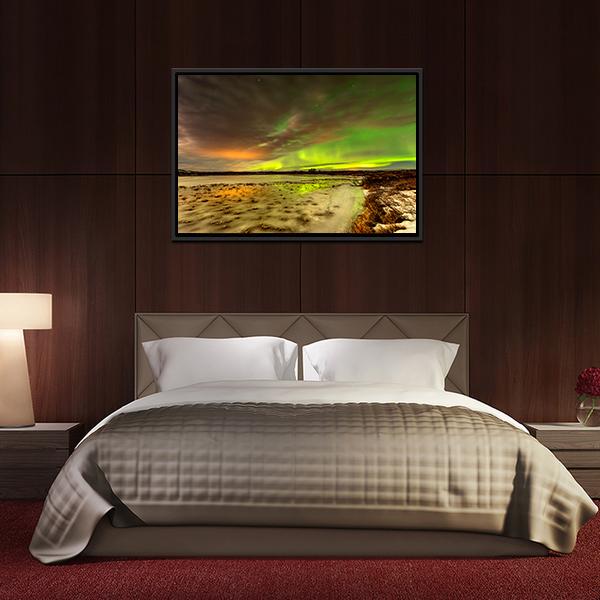 Aurora Borealis Over Frozen Lake Canvas Wall Art-3 Horizontal-Gallery Wrap-25" x 16"-Tiaracle