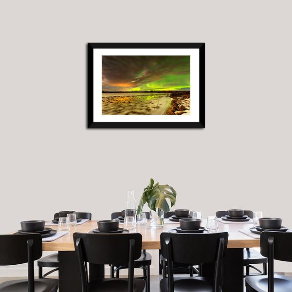 Aurora Borealis Over Frozen Lake Canvas Wall Art-3 Horizontal-Gallery Wrap-25" x 16"-Tiaracle