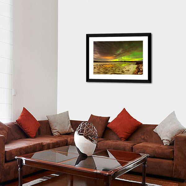 Aurora Borealis Over Frozen Lake Canvas Wall Art-3 Horizontal-Gallery Wrap-25" x 16"-Tiaracle