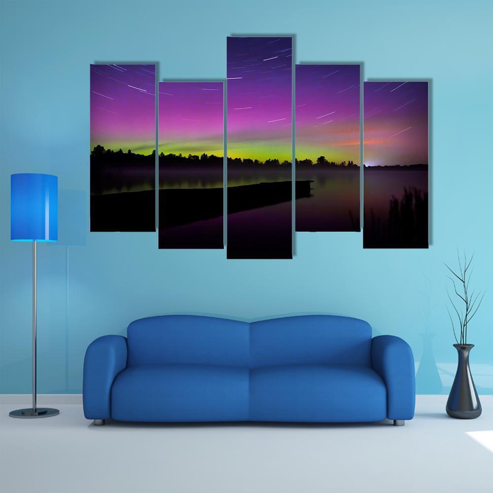 Aurora Borealis Seen From Polish Canvas Wall Art-5 Pop-Gallery Wrap-47" x 32"-Tiaracle