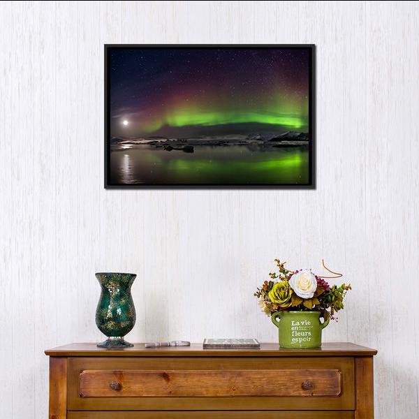 Flash Of Aurora Polaris Canvas Wall Art-1 Piece-Floating Frame-24" x 16"-Tiaracle