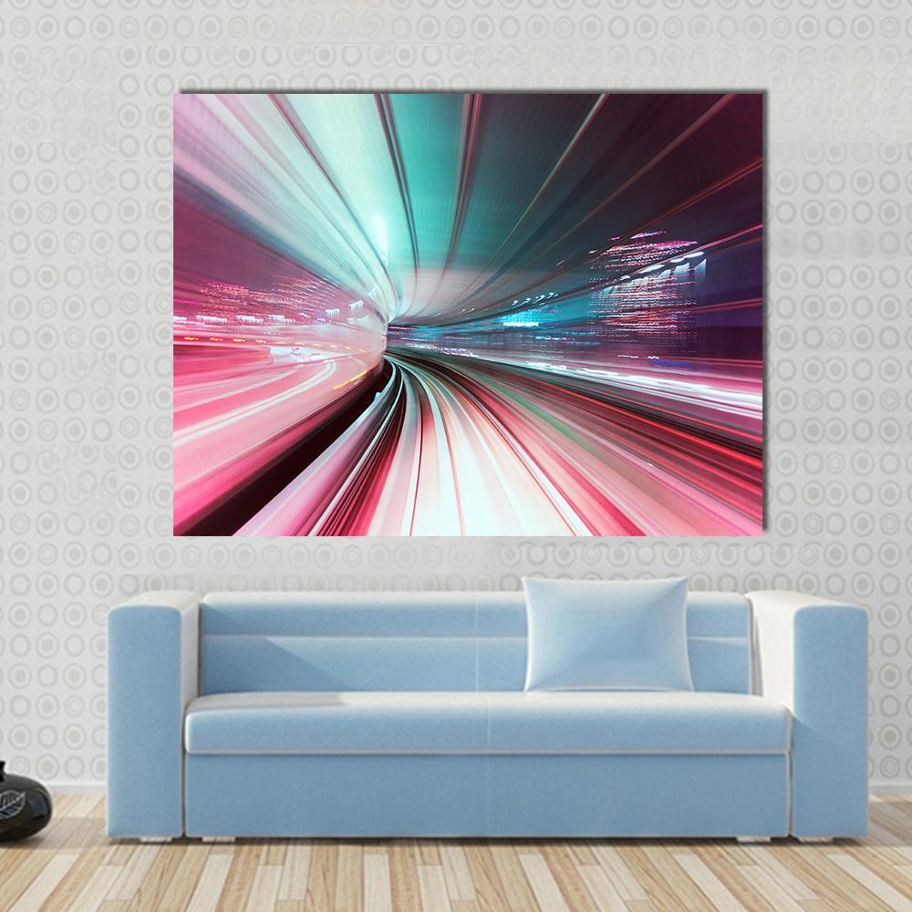 Way Train At Night Japan Canvas Wall Art-1 Piece-Gallery Wrap-48" x 32"-Tiaracle