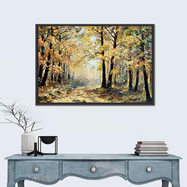 Autumn Forest Abstract Canvas Wall Art-1 Piece-Floating Frame-24" x 16"-Tiaracle