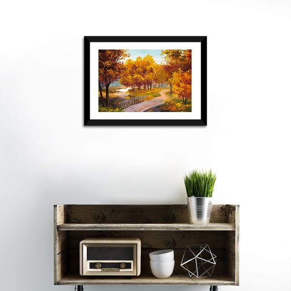 Autumn Forest & Bridge Canvas Wall Art-1 Piece-Framed Print-20" x 16"-Tiaracle