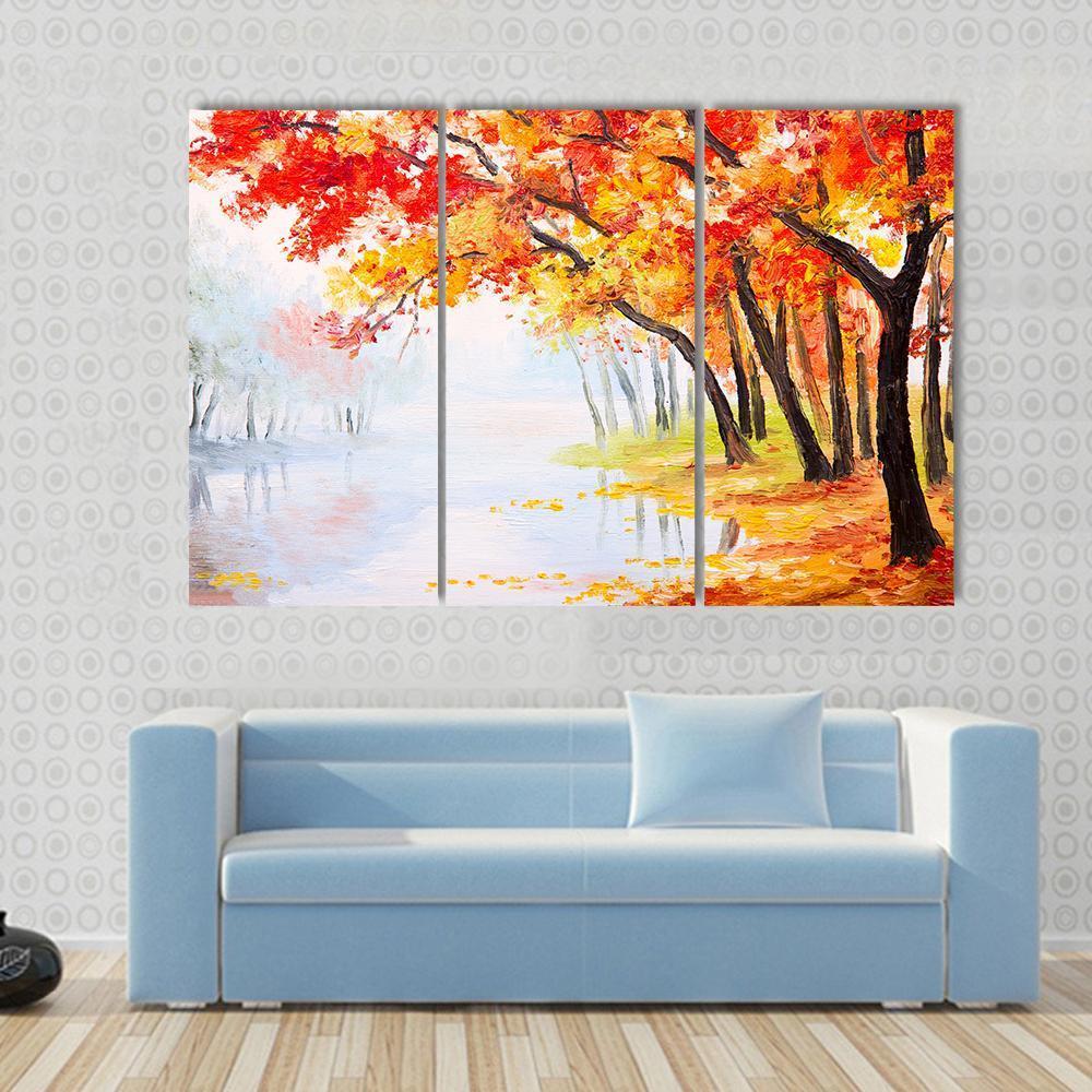 Autumn Forest Near The Lake Canvas Wall Art-3 Horizontal-Gallery Wrap-37" x 24"-Tiaracle