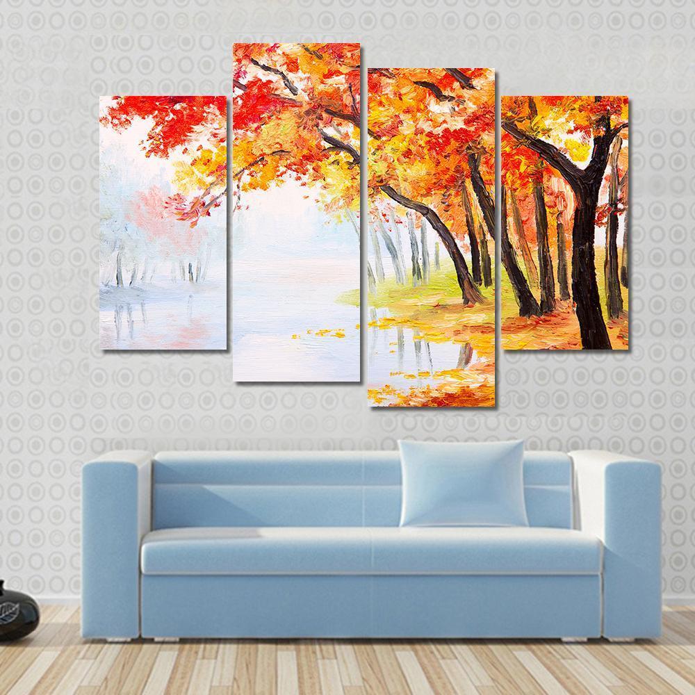 Autumn Forest Near The Lake Canvas Wall Art-4 Pop-Gallery Wrap-50" x 32"-Tiaracle