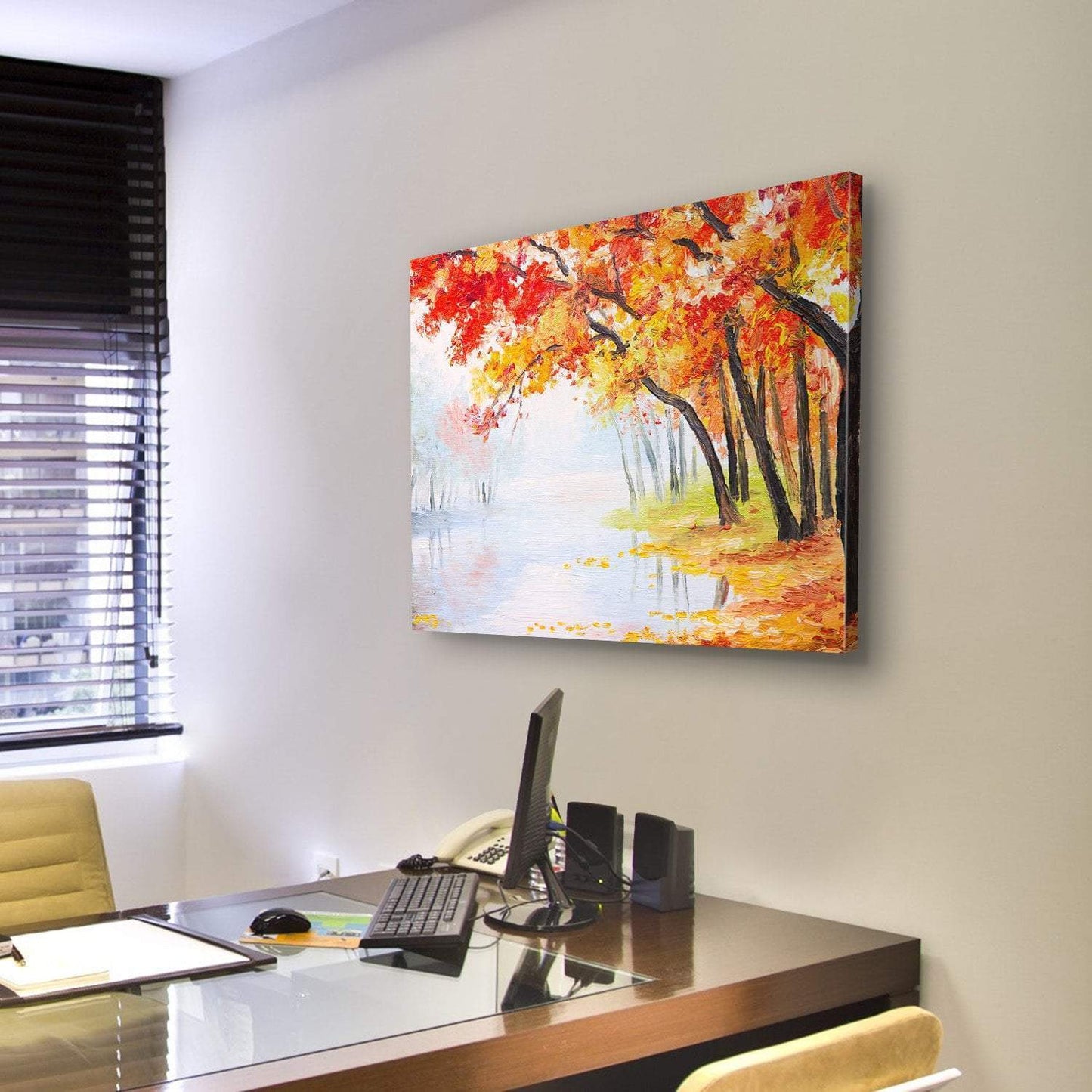 Autumn Forest Near The Lake Canvas Wall Art-3 Horizontal-Gallery Wrap-25" x 16"-Tiaracle