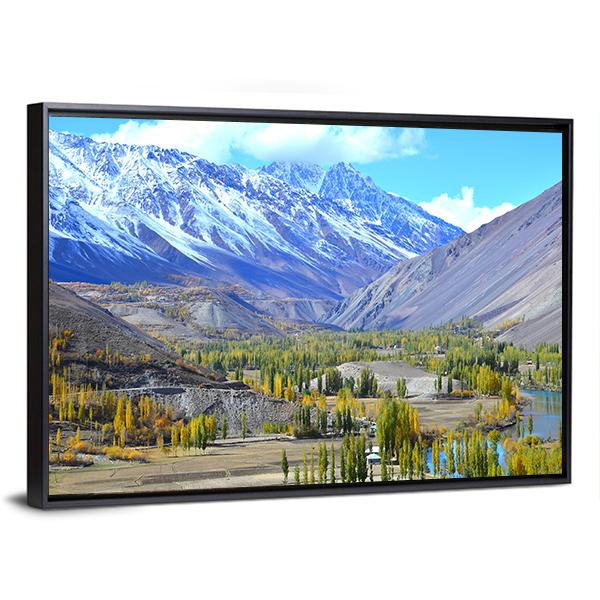 Autumn Lake Pakistan Canvas Wall Art-3 Horizontal-Gallery Wrap-25" x 16"-Tiaracle