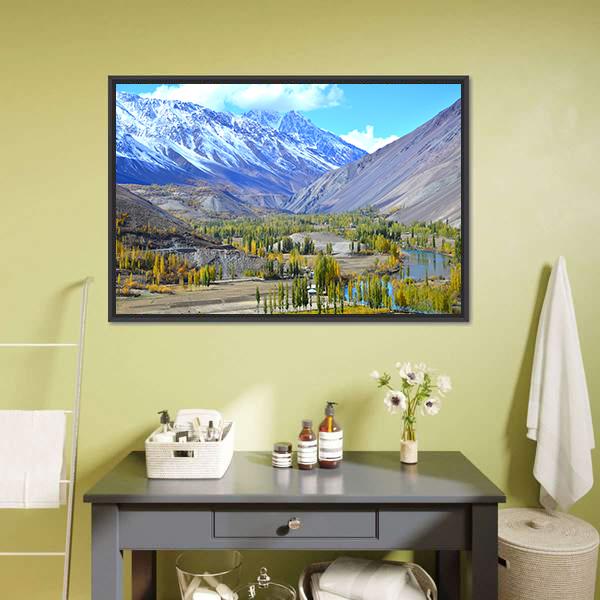 Autumn Lake Pakistan Canvas Wall Art-1 Piece-Floating Frame-24" x 16"-Tiaracle